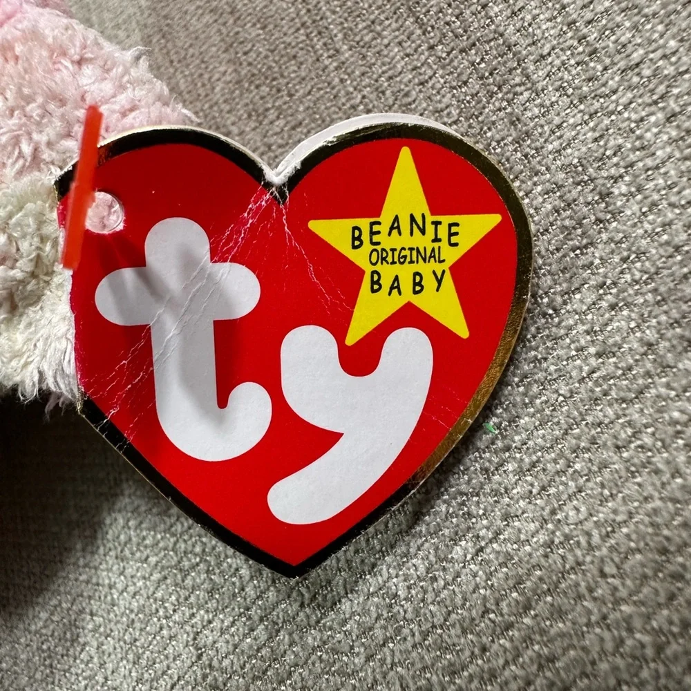 Ty Beanie Baby Groovy Pink and Green Stuffed Animal Bear